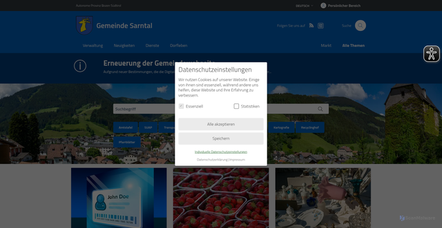 Security scan screenshot of https://www.comune.sarentino.bz.it/de