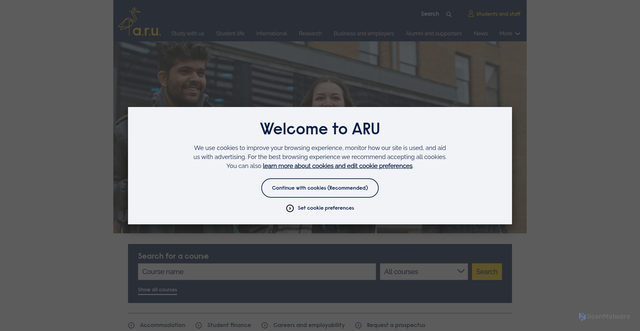 Security scan screenshot of https://www.aru.ac.uk/