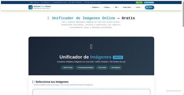 Security scan screenshot of https://onlinetecnotools.com/unir-imagenes/