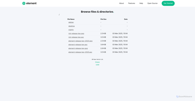 Security scan screenshot of https://packages.element.io