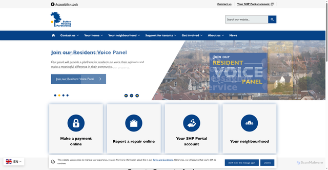 Security scan screenshot of https://www.suttonhousingpartnership.org.uk/