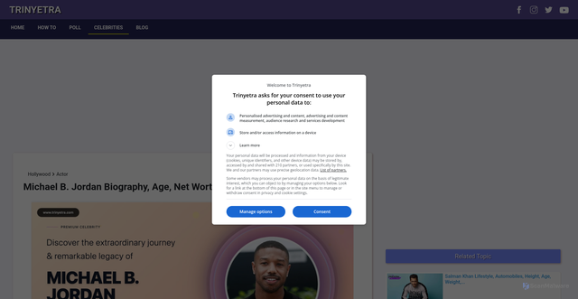 Security scan screenshot of https://www.trinyetra.com/celeb/michael-b-jordan