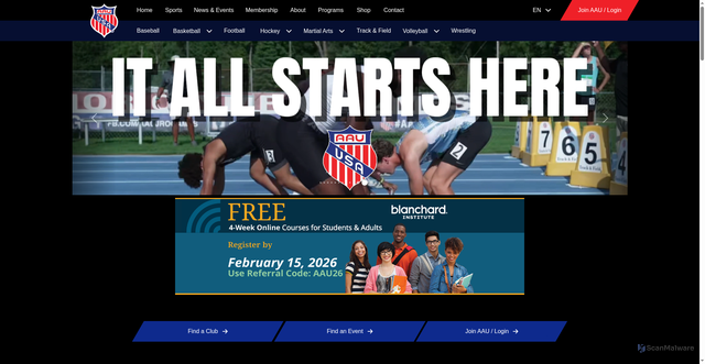 Security scan screenshot of https://aausports.org