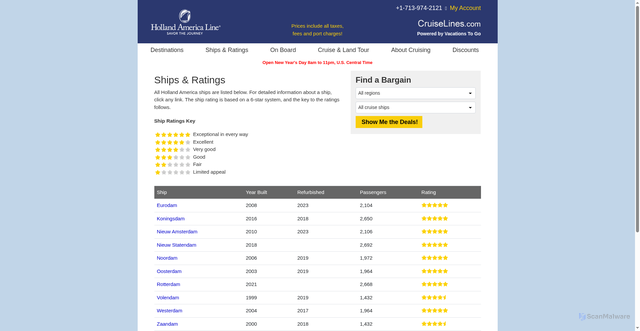 Security scan screenshot of https://hollandamerica.cruiselines.com/cruise_ships.cfm