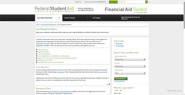 Security scan screenshot of https://financialaidtoolkit.ed.gov/tk/learn/repayment.jsp