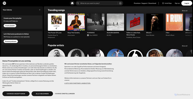 Security scan screenshot of https://links.tospotify.com/
