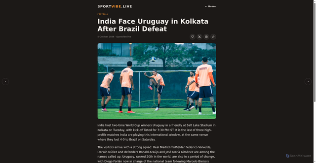 Security scan screenshot of https://sportvibe.live/article/india-face-uruguay-in-kolkata-after-brazil-defeat