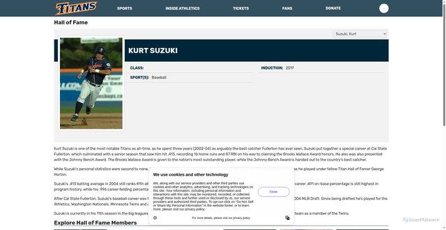 Security scan screenshot of https://fullertontitans.com/honors/hall-of-fame/kurt-suzuki/45