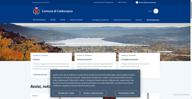 Security scan screenshot of https://www.comune.caldonazzo.tn.it/