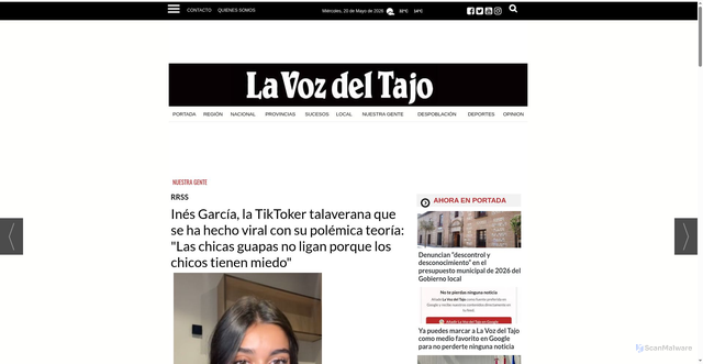 Security scan screenshot of https://www.lavozdeltajo.com/noticia/83638/nuestra-gente/ines-garcia-la-tiktoker-talaverana-que-se-ha-hecho-viral-con-su-polemica-teoria-las-chicas-guapas-no-ligan-porque-los-chicos-tienen-miedo.html