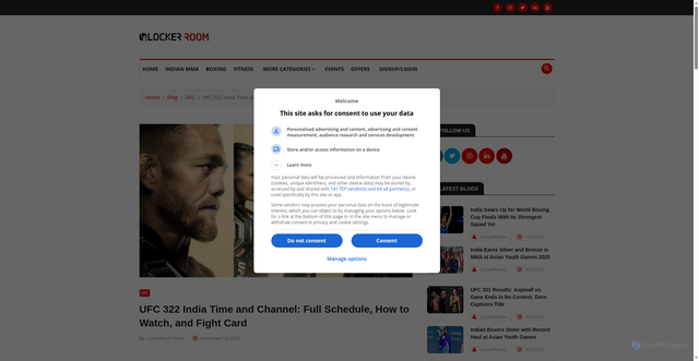 Security scan screenshot of https://lockerroom.in/blog/view/ufc-322-india-time