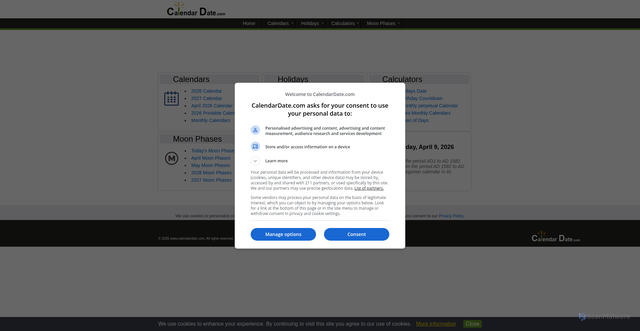 Security scan screenshot of https://www.calendardate.com