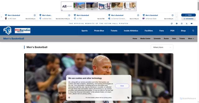 Security scan screenshot of https://shupirates.com/coaches.aspx?rc=319&path=mbball