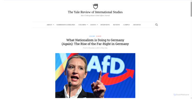 Security scan screenshot of https://yris.yira.org/column/what-nationalism-is-doing-to-germany-again-the-rise-of-the-far-right-in-germany/