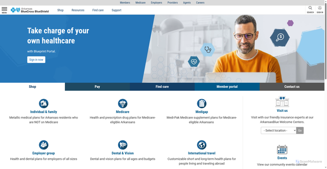 Security scan screenshot of https://www.arkansasbluecross.com