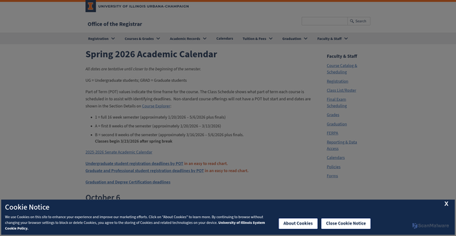 Security scan screenshot of https://registrar.illinois.edu/faculty-staff/calendars/academic-calendars/academic-calendars-archive/spring-academic-calendar-26/