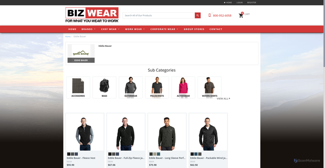 Security scan screenshot of https://www.bizwearinc.com/eddie-bauer/4696/c