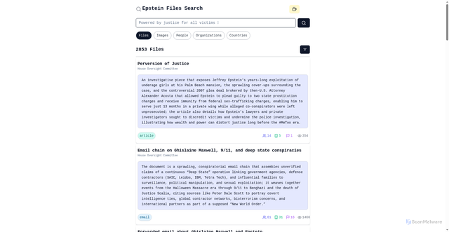 Security scan screenshot of https://searchepsteinfiles.com/