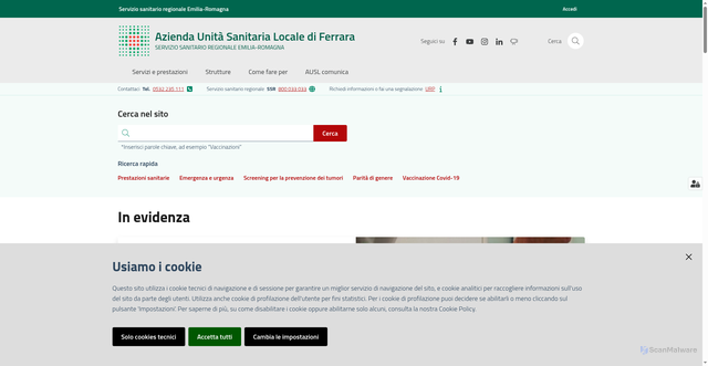 Security scan screenshot of https://www.ausl.fe.it/