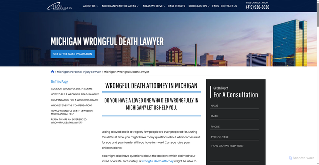 Security scan screenshot of https://www.grothlaw.com/michigan/wrongful-death-lawyer/