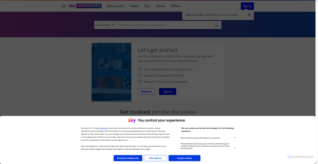 Security scan screenshot of https://helpforum.sky.com
