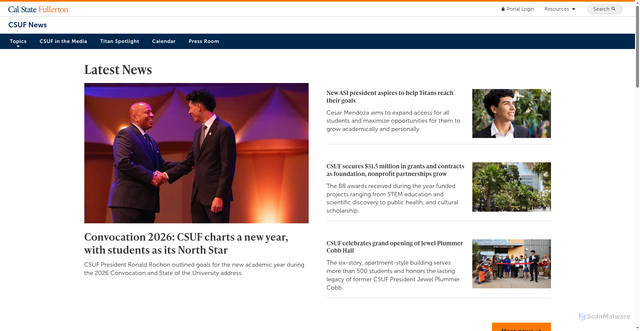 Security scan screenshot of https://news.fullerton.edu