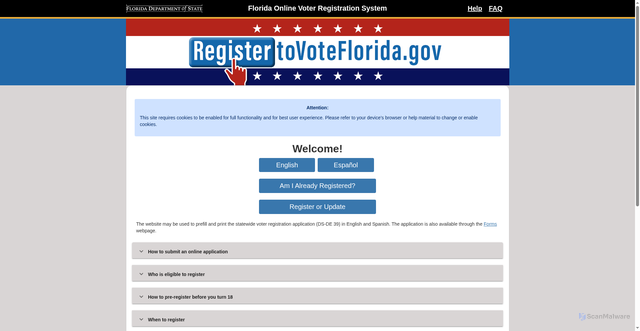 Security scan screenshot of https://registertovoteflorida.gov/