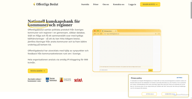 Security scan screenshot of https://offentligtbeslut.se