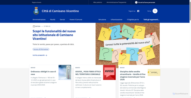 Security scan screenshot of https://www.comune.camisanovicentino.vi.it/