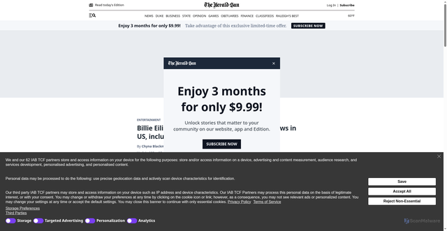 Security scan screenshot of https://www.heraldsun.com/entertainment/article306742596.html
