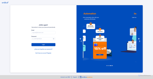 Security scan screenshot of https://app.embluemail.com