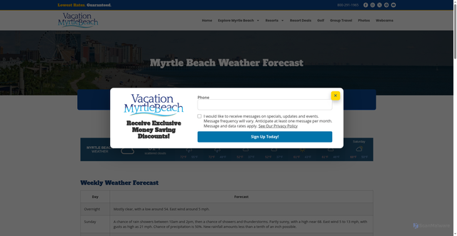 Security scan screenshot of https://www.vacationmyrtlebeach.com/weather/