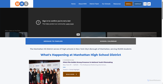 Security scan screenshot of https://manhattanhsdistrict.org/