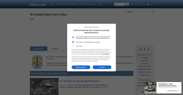 Security scan screenshot of https://www.helis.com/database/org/United-States-Park-Police/