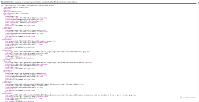 Security scan screenshot of https://email-editor-assets.s3.amazonaws.com