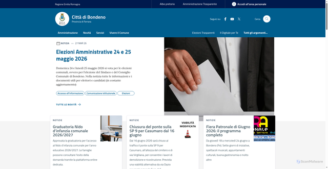 Security scan screenshot of https://www.comune.bondeno.fe.it