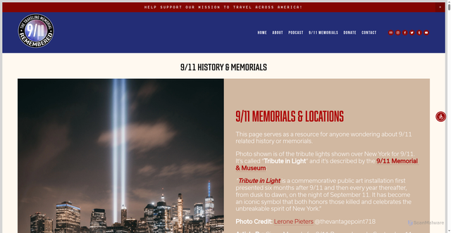 Security scan screenshot of https://911rememberedthetravelingmemorial.org/911-memorials