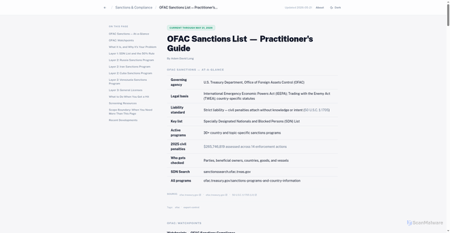 Security scan screenshot of https://lawsnap.com/compliance/export-controls/ofac-sanctions-list/