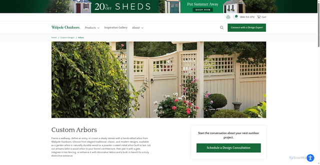 Security scan screenshot of https://www.walpoleoutdoors.com/custom-designs/arbors
