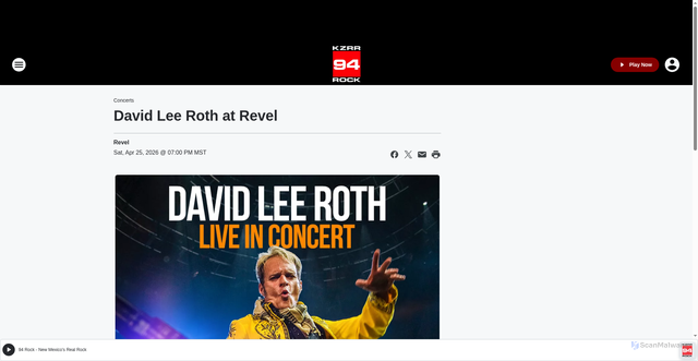 Security scan screenshot of https://94rock.iheart.com/calendar/content/2026-04-25-david-lee-roth-at-revel