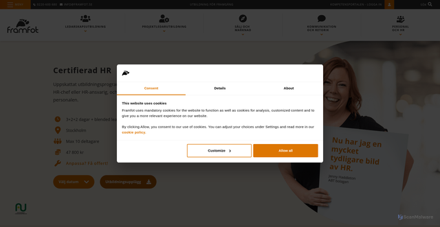 Security scan screenshot of https://www.framfot.se/utbildning-personal-hr/certifierad-hr/