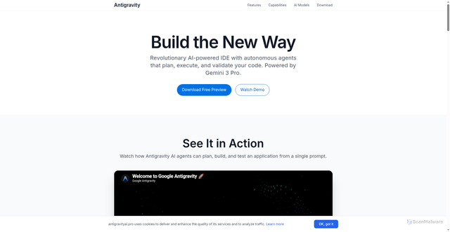 Security scan screenshot of https://antigravityai.pro/