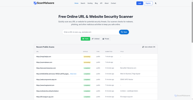 Security scan screenshot of https://scanmalware.com
