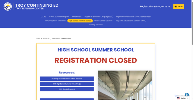 Security scan screenshot of https://www.troyceonline.com/enrollment-k12/summer-learning