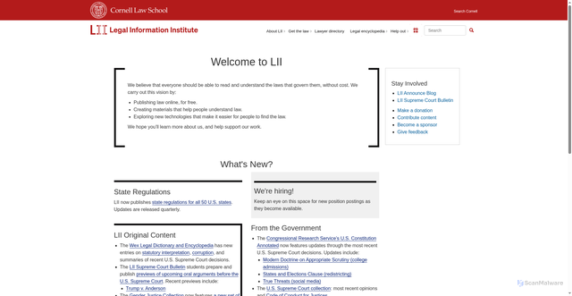 Security scan screenshot of https://law.cornell.edu