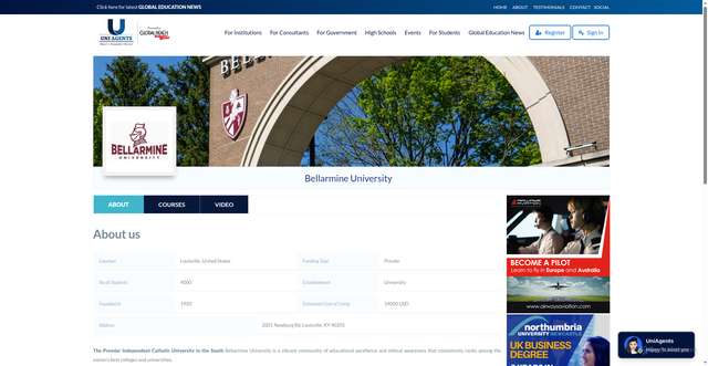 Security scan screenshot of https://www.uniagents.com/en/global-institutions/united-states-bellarmine-university-louisville/index.htm