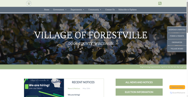 Security scan screenshot of https://villageofforestvillewi.gov/