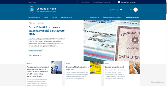 Security scan screenshot of https://www.comune.nove.vi.it/