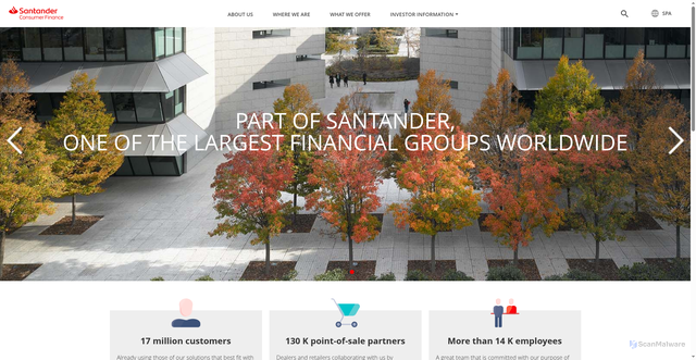 Security scan screenshot of https://santanderconsumer.com