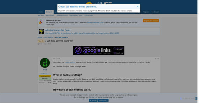 Security scan screenshot of https://afflift.com/f/threads/%F0%9F%8D%AA-what-is-cookie-stuffing.15548/